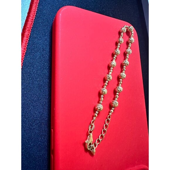 18k  Gold cute Beaded Ball Italy Bracelet, Diamond cut, 5.00 grams. - Picture 1 of 9